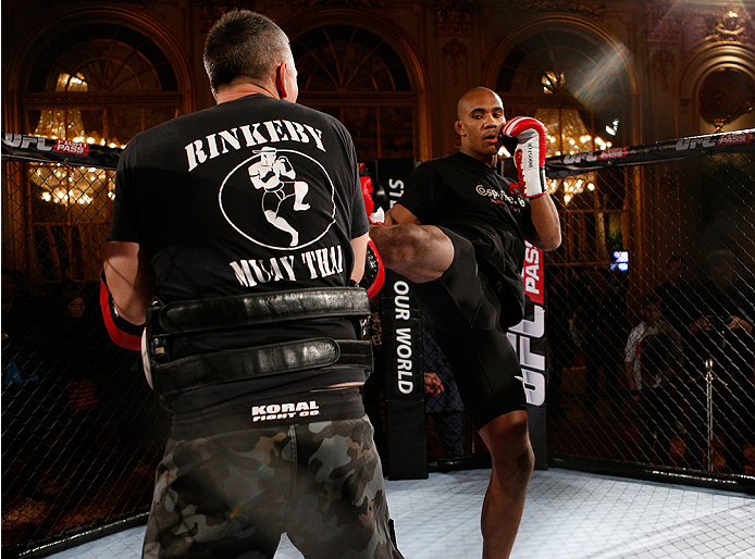 STOCKHOLM, SWEDEN - OCTOBER 01: Nico Musoke of Sweden holds an open training session for media and fans at the Grand Hotel on October 1, 2014 in Stockholm, Sweden. (Photo by Josh Hedges/Zuffa LLC/Zuffa LLC via Getty Images)