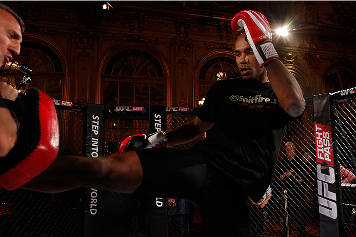 STOCKHOLM, SWEDEN - OCTOBER 01: Nico Musoke of Sweden holds an open training session for media and fans at the Grand Hotel on October 1, 2014 in Stockholm, Sweden. (Photo by Josh Hedges/Zuffa LLC/Zuffa LLC via Getty Images)