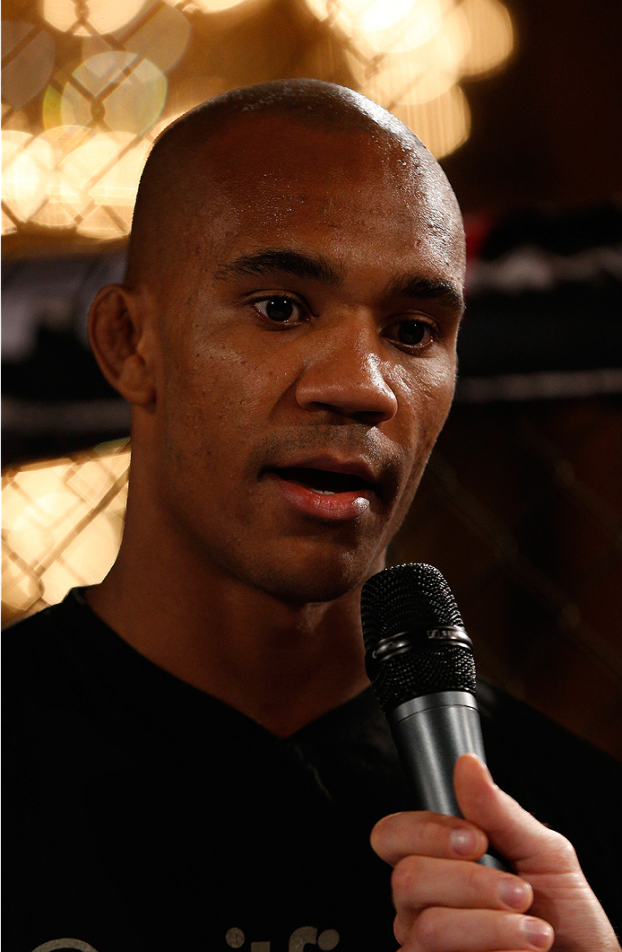 STOCKHOLM, SWEDEN - OCTOBER 01: Nico Musoke of Sweden holds an open training session for media and fans at the Grand Hotel on October 1, 2014 in Stockholm, Sweden. (Photo by Josh Hedges/Zuffa LLC/Zuffa LLC via Getty Images)
