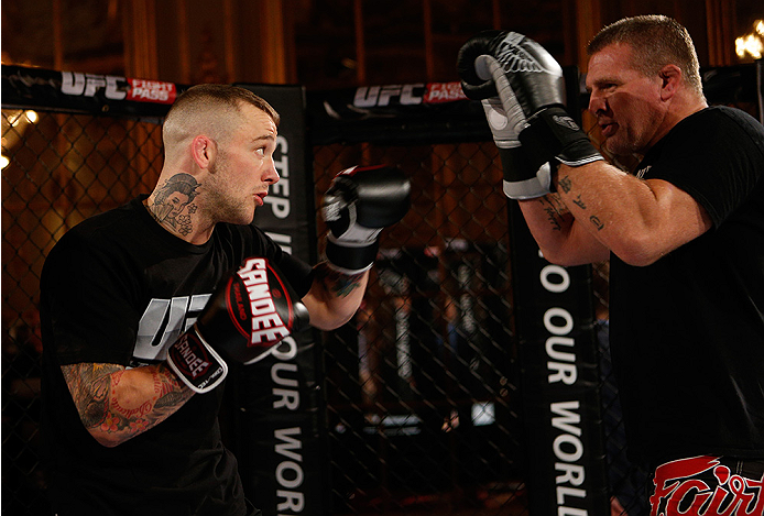 STOCKHOLM, SWEDEN - OCTOBER 01: Mike Wilkinson of England holds an open training session for media and fans at the Grand Hotel on October 1, 2014 in Stockholm, Sweden. (Photo by Josh Hedges/Zuffa LLC/Zuffa LLC via Getty Images)