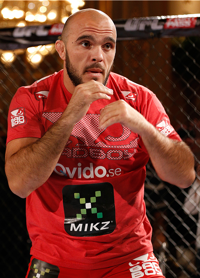 STOCKHOLM, SWEDEN - OCTOBER 01: Ilir Latifi of Sweden holds an open training session for media and fans at the Grand Hotel on October 1, 2014 in Stockholm, Sweden. (Photo by Josh Hedges/Zuffa LLC/Zuffa LLC via Getty Images)