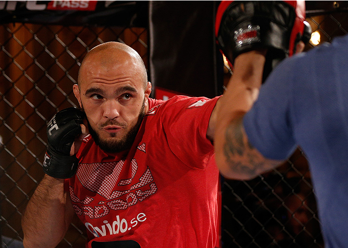 STOCKHOLM, SWEDEN - OCTOBER 01: Ilir Latifi of Sweden holds an open training session for media and fans at the Grand Hotel on October 1, 2014 in Stockholm, Sweden. (Photo by Josh Hedges/Zuffa LLC/Zuffa LLC via Getty Images)