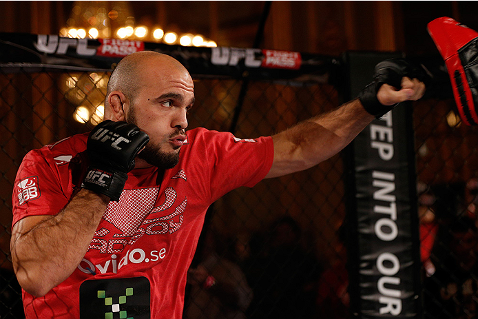 STOCKHOLM, SWEDEN - OCTOBER 01: Ilir Latifi of Sweden holds an open training session for media and fans at the Grand Hotel on October 1, 2014 in Stockholm, Sweden. (Photo by Josh Hedges/Zuffa LLC/Zuffa LLC via Getty Images)