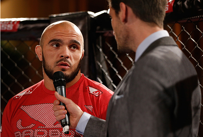 STOCKHOLM, SWEDEN - OCTOBER 01: Ilir Latifi of Sweden holds an open training session for media and fans at the Grand Hotel on October 1, 2014 in Stockholm, Sweden. (Photo by Josh Hedges/Zuffa LLC/Zuffa LLC via Getty Images)