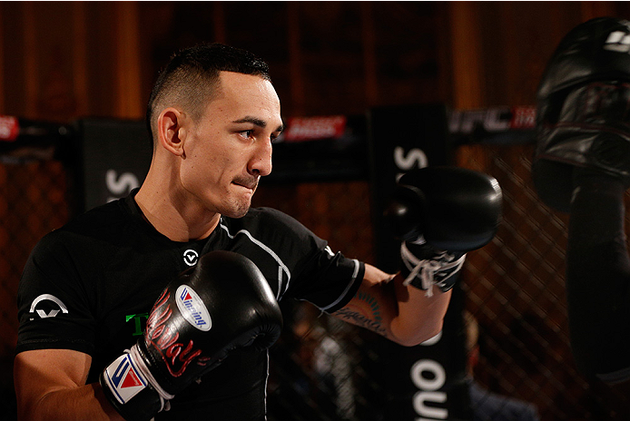 STOCKHOLM, SWEDEN - OCTOBER 01: Max Holloway holds an open training session for media and fans at the Grand Hotel on October 1, 2014 in Stockholm, Sweden. (Photo by Josh Hedges/Zuffa LLC/Zuffa LLC via Getty Images)