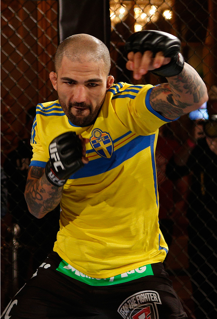 STOCKHOLM, SWEDEN - OCTOBER 01: Akira Corassani of Sweden holds an open training session for media and fans at the Grand Hotel on October 1, 2014 in Stockholm, Sweden. (Photo by Josh Hedges/Zuffa LLC/Zuffa LLC via Getty Images)