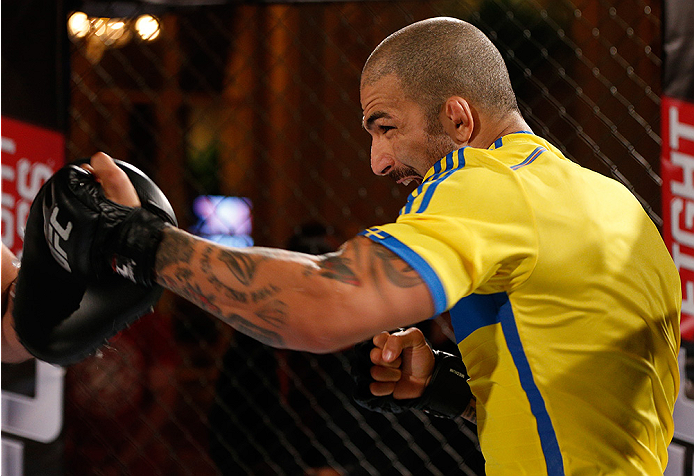 STOCKHOLM, SWEDEN - OCTOBER 01: Akira Corassani of Sweden holds an open training session for media and fans at the Grand Hotel on October 1, 2014 in Stockholm, Sweden. (Photo by Josh Hedges/Zuffa LLC/Zuffa LLC via Getty Images)
