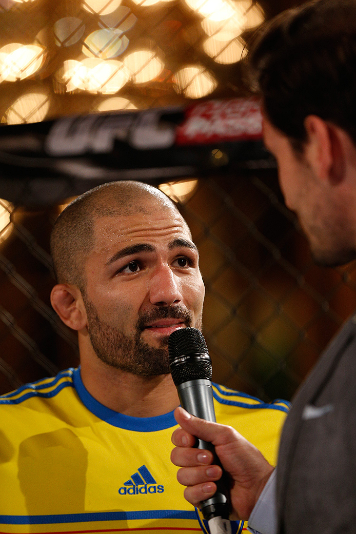 STOCKHOLM, SWEDEN - OCTOBER 01: Akira Corassani of Sweden holds an open training session for media and fans at the Grand Hotel on October 1, 2014 in Stockholm, Sweden. (Photo by Josh Hedges/Zuffa LLC/Zuffa LLC via Getty Images)