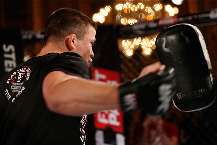 STOCKHOLM, SWEDEN - OCTOBER 01: Rick Story holds an open training session for media and fans at the Grand Hotel on October 1, 2014 in Stockholm, Sweden. (Photo by Josh Hedges/Zuffa LLC/Zuffa LLC via Getty Images)