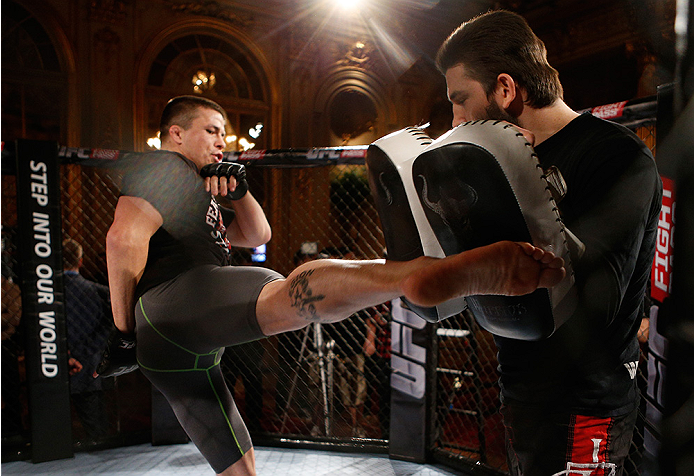 STOCKHOLM, SWEDEN - OCTOBER 01: Rick Story holds an open training session for media and fans at the Grand Hotel on October 1, 2014 in Stockholm, Sweden. (Photo by Josh Hedges/Zuffa LLC/Zuffa LLC via Getty Images)