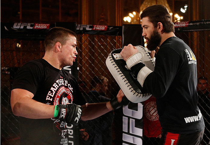 STOCKHOLM, SWEDEN - OCTOBER 01: Rick Story holds an open training session for media and fans at the Grand Hotel on October 1, 2014 in Stockholm, Sweden. (Photo by Josh Hedges/Zuffa LLC/Zuffa LLC via Getty Images)