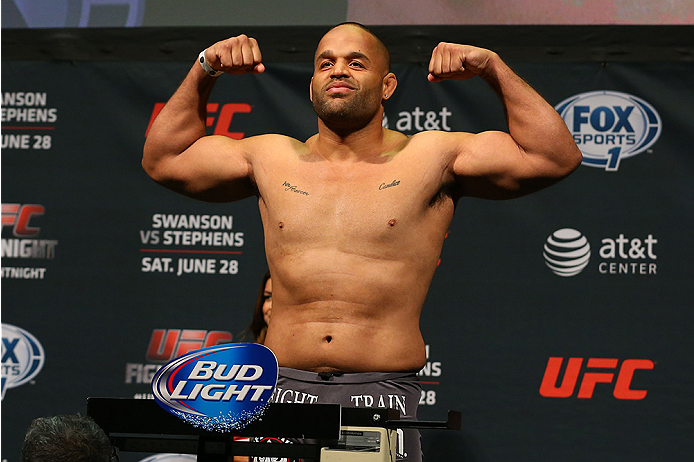 SAN ANTONIO, TX - JUNE 27: Anthony Hamilton steps on the scale during the UFC Fight Night weigh-in at the AT&T Center on June 27, 2014 in San Antonio, Texas. (Photo by Ed Mulholland/Zuffa LLC/Zuffa LLC via Getty Images)