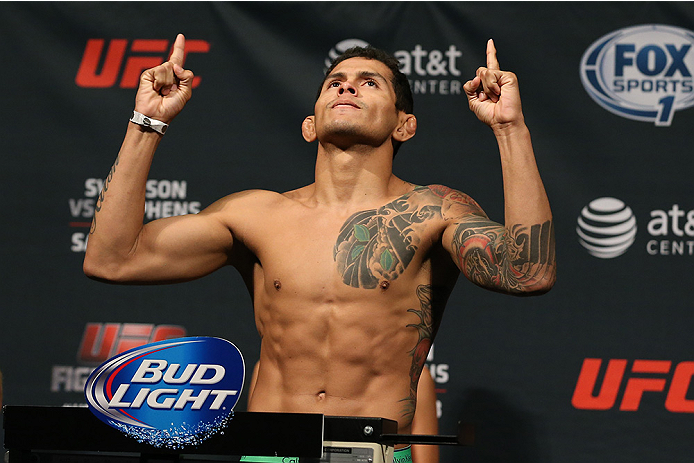 SAN ANTONIO, TX - JUNE 27: Carlos Diego Ferreira steps on the scale during the UFC Fight Night weigh-in at the AT&T Center on June 27, 2014 in San Antonio, Texas. (Photo by Ed Mulholland/Zuffa LLC/Zuffa LLC via Getty Images)