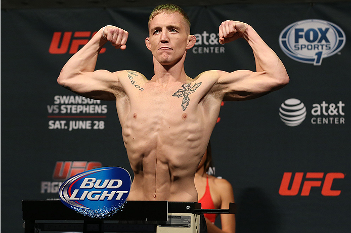 SAN ANTONIO, TX - JUNE 27: Colton Smith steps on the scale during the UFC Fight Night weigh-in at the AT&T Center on June 27, 2014 in San Antonio, Texas. (Photo by Ed Mulholland/Zuffa LLC/Zuffa LLC via Getty Images)