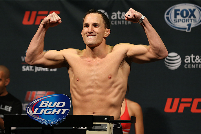 SAN ANTONIO, TX - JUNE 27: Joe Ellenberger steps on the scale during the UFC Fight Night weigh-in at the AT&T Center on June 27, 2014 in San Antonio, Texas. (Photo by Ed Mulholland/Zuffa LLC/Zuffa LLC via Getty Images)