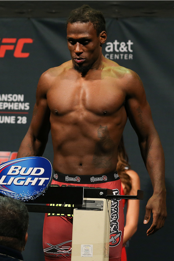 SAN ANTONIO, TX - JUNE 27: Clint Hester steps on the scale during the UFC Fight Night weigh-in at the AT&T Center on June 27, 2014 in San Antonio, Texas. (Photo by Ed Mulholland/Zuffa LLC/Zuffa LLC via Getty Images)