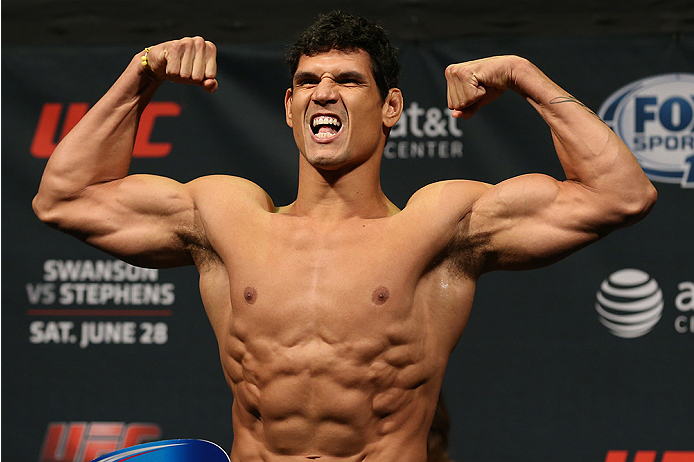 SAN ANTONIO, TX - JUNE 27: Cezar Ferreira steps on the scale during the UFC Fight Night weigh-in at the AT&T Center on June 27, 2014 in San Antonio, Texas. (Photo by Ed Mulholland/Zuffa LLC/Zuffa LLC via Getty Images)