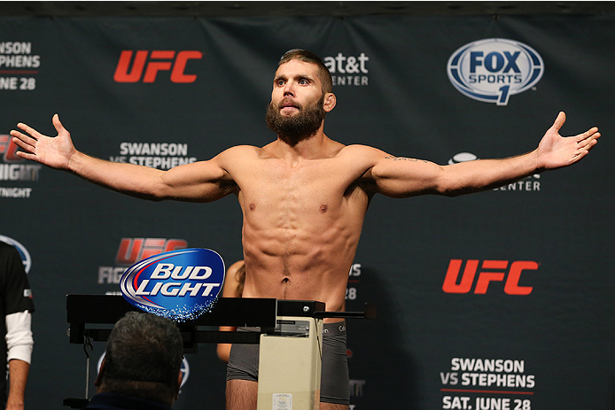 SAN ANTONIO, TX - JUNE 27: Jeremy Stephens steps on the scale during the UFC Fight Night weigh-in at the AT&T Center on June 27, 2014 in San Antonio, Texas. (Photo by Ed Mulholland/Zuffa LLC/Zuffa LLC via Getty Images)