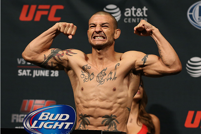 SAN ANTONIO, TX - JUNE 27: Cub Swanson steps on the scale during the UFC Fight Night weigh-in at the AT&T Center on June 27, 2014 in San Antonio, Texas. (Photo by Ed Mulholland/Zuffa LLC/Zuffa LLC via Getty Images)