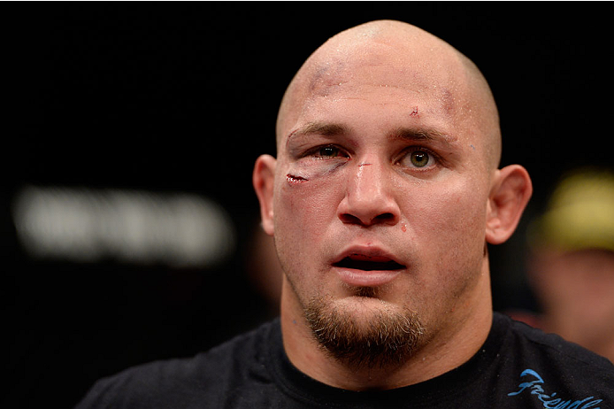 BANGOR, ME - AUGUST 16: Shawn Jordan looks on after defeating Jack May in their heavyweight bout during the UFC fight night event at the Cross Insurance Center on August 16, 2014 in Bangor, Maine. (Photo by Jeff Bottari/Zuffa LLC/Zuffa LLC via Getty Imag