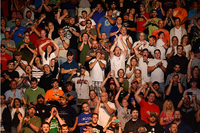 BANGOR, ME - AUGUST 16: Fans applaud Tim Boetsch after he defeated Brad Tavares in their middleweight bout during the UFC fight night event at the Cross Insurance Center on August 16, 2014 in Bangor, Maine. (Photo by Jeff Bottari/Zuffa LLC/Zuffa LLC via