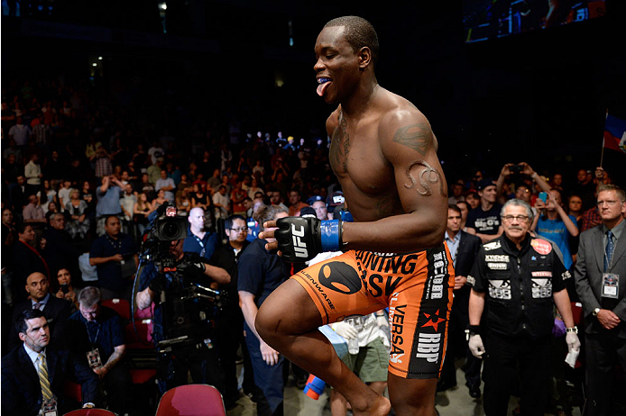 BANGOR, ME - AUGUST 16: Ovince Saint Preux enters the Octagon prior to facing Ryan Bader in their light heavyweight bout during the UFC fight night event at the Cross Insurance Center on August 16, 2014 in Bangor, Maine. (Photo by Jeff Bottari/Zuffa LLC/