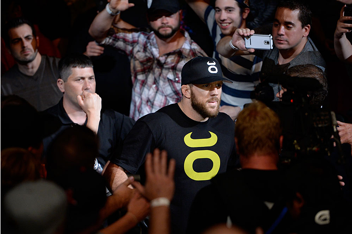 BANGOR, ME - AUGUST 16: Ryan Bader enters the arena before facing Ovince Saint Preux in their light heavyweight bout during the UFC fight night event at the Cross Insurance Center on August 16, 2014 in Bangor, Maine. (Photo by Jeff Bottari/Zuffa LLC/Zuff