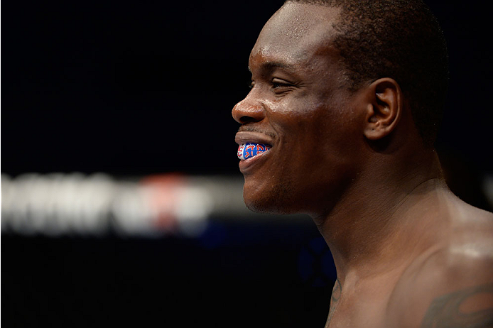 BANGOR, ME - AUGUST 16: Ovince Saint Preux stands in his corner before facing Ryan Bader in their light heavyweight bout during the UFC fight night event at the Cross Insurance Center on August 16, 2014 in Bangor, Maine. (Photo by Jeff Bottari/Zuffa LLC/