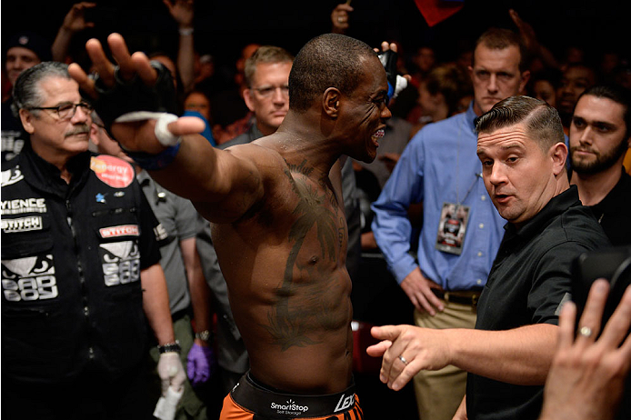 BANGOR, ME - AUGUST 16: Ovince Saint Preux prepares to enter the Octagon before facing Ryan Bader in their light heavyweight bout during the UFC fight night event at the Cross Insurance Center on August 16, 2014 in Bangor, Maine. (Photo by Jeff Bottari/Z
