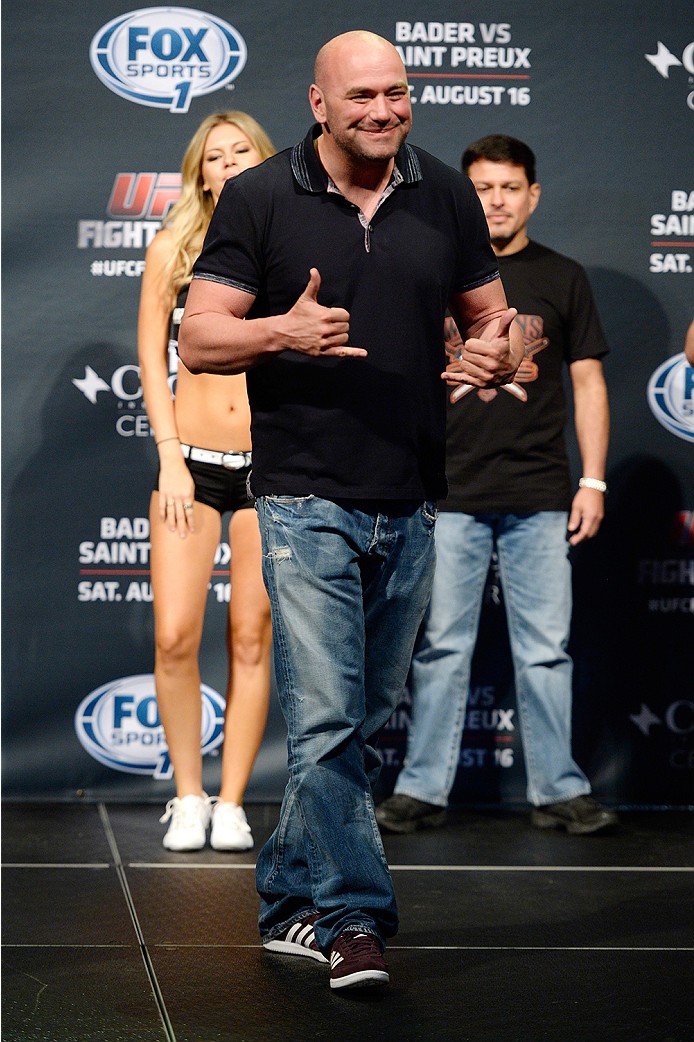 BANGOR, ME - AUG 15: UFC President Dana White during the UFC fight night weigh-in at the Cross Insurance Center on August 15, 2014 in Bangor, Maine. (Photo by Jeff Bottari/Zuffa LLC/Zuffa LLC via Getty Images)
