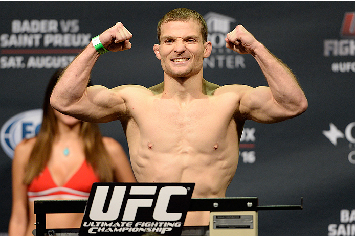 BANGOR, ME - AUG 15: Zach Makovsky steps on the scale during the UFC fight night weigh-in at the Cross Insurance Center on August 15, 2014 in Bangor, Maine. (Photo by Jeff Bottari/Zuffa LLC/Zuffa LLC via Getty Images)