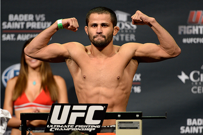 BANGOR, ME - AUG 15: Jussier Formiga steps on the scale during the UFC fight night weigh-in at the Cross Insurance Center on August 15, 2014 in Bangor, Maine. (Photo by Jeff Bottari/Zuffa LLC/Zuffa LLC via Getty Images)