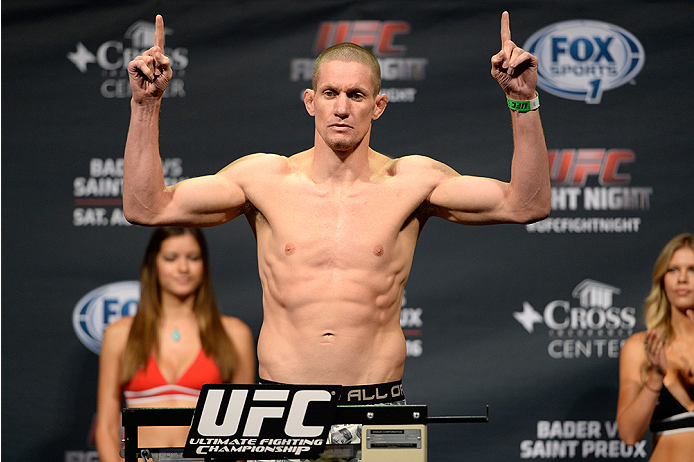 BANGOR, ME - AUG 15: Seth Baczynski steps on the scale during the UFC fight night weigh-in at the Cross Insurance Center on August 15, 2014 in Bangor, Maine. (Photo by Jeff Bottari/Zuffa LLC/Zuffa LLC via Getty Images)
