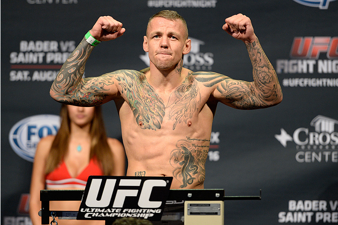 BANGOR, ME - AUG 15: Ross Pearson steps on the scale during the UFC fight night weigh-in at the Cross Insurance Center on August 15, 2014 in Bangor, Maine. (Photo by Jeff Bottari/Zuffa LLC/Zuffa LLC via Getty Images)