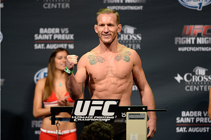 BANGOR, ME - AUG 15: Gray Maynard steps on the scale during the UFC fight night weigh-in at the Cross Insurance Center on August 15, 2014 in Bangor, Maine. (Photo by Jeff Bottari/Zuffa LLC/Zuffa LLC via Getty Images)