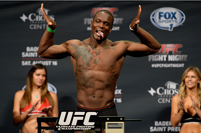 BANGOR, ME - AUG 15: Ovince Saint Preux steps on the scale during the UFC fight night weigh-in at the Cross Insurance Center on August 15, 2014 in Bangor, Maine. (Photo by Jeff Bottari/Zuffa LLC/Zuffa LLC via Getty Images)