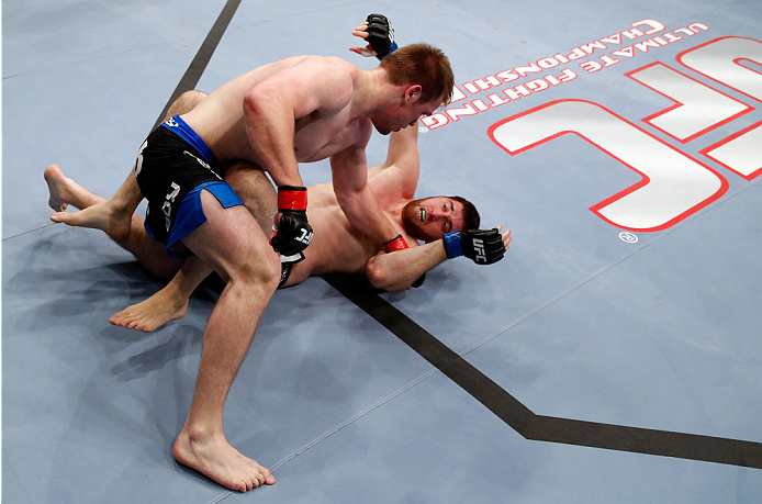BERLIN, GERMANY - MAY 31: Ruslan Magomedov (R) fights Viktor Pesta during the Ruslan Magomedov vs. Viktor Pesta at UFC Fight Night Berlin event at O2 World on May 31, 2014 in Berlin, Germany. (Photo by Boris Streubel/Zuffa LLC/Zuffa LLC via Getty Images)