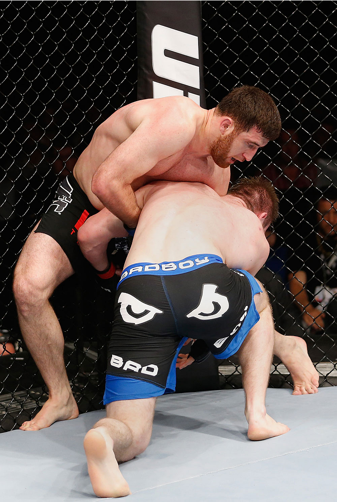 BERLIN, GERMANY - MAY 31: Ruslan Magomedov (L) fights Viktor Pesta during the Ruslan Magomedov vs. Viktor Pesta at UFC Fight Night Berlin event at O2 World on May 31, 2014 in Berlin, Germany. (Photo by Boris Streubel/Zuffa LLC/Zuffa LLC via Getty Images)