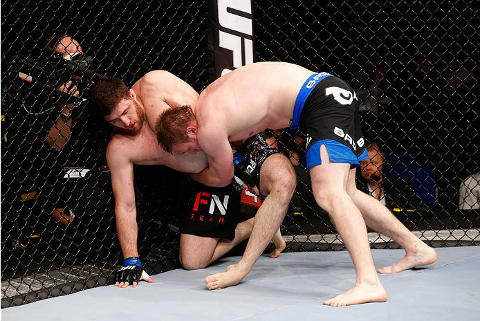 BERLIN, GERMANY - MAY 31: Ruslan Magomedov (L) fights Viktor Pesta during the Ruslan Magomedov vs. Viktor Pesta at UFC Fight Night Berlin event at O2 World on May 31, 2014 in Berlin, Germany. (Photo by Boris Streubel/Zuffa LLC/Zuffa LLC via Getty Images)