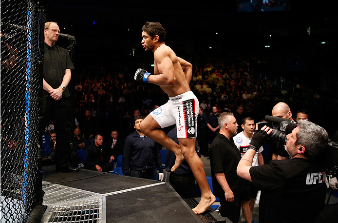 BERLIN, GERMANY - MAY 31: Maximo Blanco enters the octagon during the Maximo Blanco vs. Andy Ogle at UFC Fight Night Berlin event at O2 World on May 31, 2014 in Berlin, Germany. (Photo by Boris Streubel/Zuffa LLC/Zuffa LLC via Getty Images)