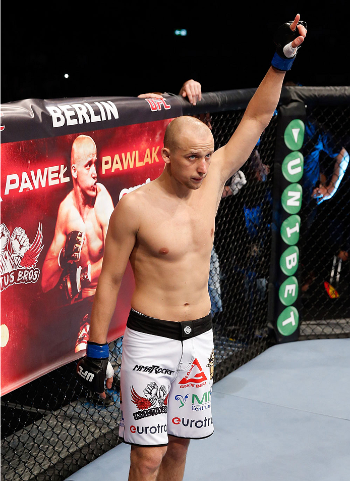 BERLIN, GERMANY - MAY 31: Pawel Pawlak enters the octagon during the Pawel Pawlak vs. Peter Sobotta at UFC Fight Night Berlin event at O2 World on May 31, 2014 in Berlin, Germany. (Photo by Boris Streubel/Zuffa LLC/Zuffa LLC via Getty Images)