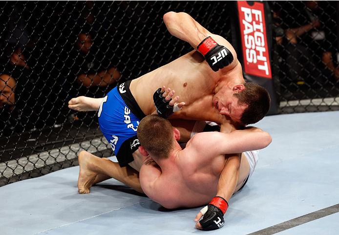 BERLIN, GERMANY - MAY 31: Magnus Cedenblad (L) punches Krzysztof Jotko during the Krzysztof Jotko vs. Magnus Cedenblad at UFC Fight Night Berlin event at O2 World on May 31, 2014 in Berlin, Germany. (Photo by Boris Streubel/Zuffa LLC/Zuffa LLC via Getty