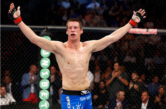 BERLIN, GERMANY - MAY 31: Magnus Cedenblad celebrates after winning the Krzysztof Jotko vs. Magnus Cedenblad at UFC Fight Night Berlin event at O2 World on May 31, 2014 in Berlin, Germany. (Photo by Boris Streubel/Zuffa LLC/Zuffa LLC via Getty Images)