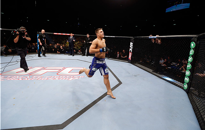 BERLIN, GERMANY - MAY 31: Drew Dober enters the octagon during the Drew Dober vs. Nick Hein at UFC Fight Night Berlin event at O2 World on May 31, 2014 in Berlin, Germany. (Photo by Boris Streubel/Zuffa LLC/Zuffa LLC via Getty Images)