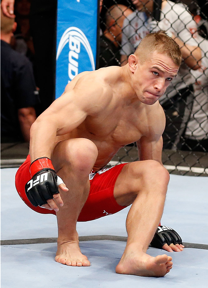 BERLIN, GERMANY - MAY 31: Nick Hein enters the octagon for the Drew Dober vs. Nick Hein at UFC Fight Night Berlin event at O2 World on May 31, 2014 in Berlin, Germany. (Photo by Boris Streubel/Zuffa LLC/Zuffa LLC via Getty Images)