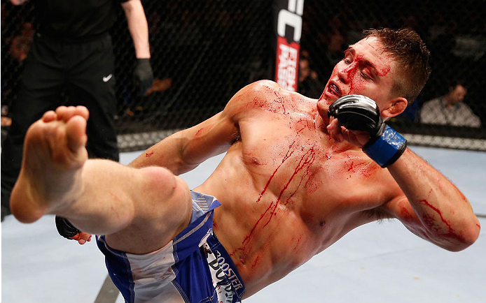 BERLIN, GERMANY - MAY 31: Drew Dober fights during the Drew Dober vs. Nick Hein at UFC Fight Night Berlin event at O2 World on May 31, 2014 in Berlin, Germany. (Photo by Boris Streubel/Zuffa LLC/Zuffa LLC via Getty Images)