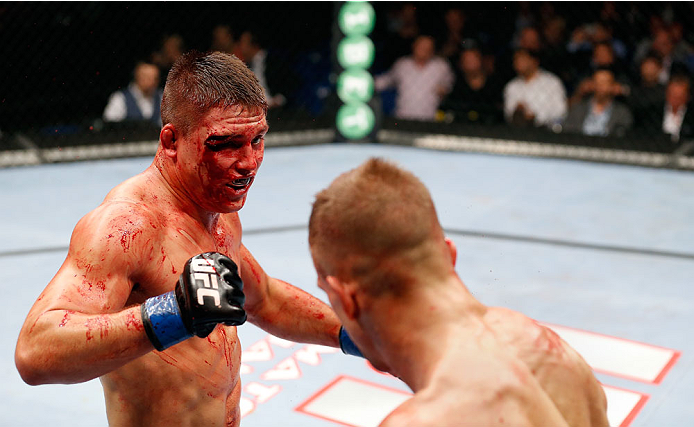 BERLIN, GERMANY - MAY 31: Drew Dober (L) fights Nick Hein during the Drew Dober vs. Nick Hein at UFC Fight Night Berlin event at O2 World on May 31, 2014 in Berlin, Germany. (Photo by Boris Streubel/Zuffa LLC/Zuffa LLC via Getty Images)