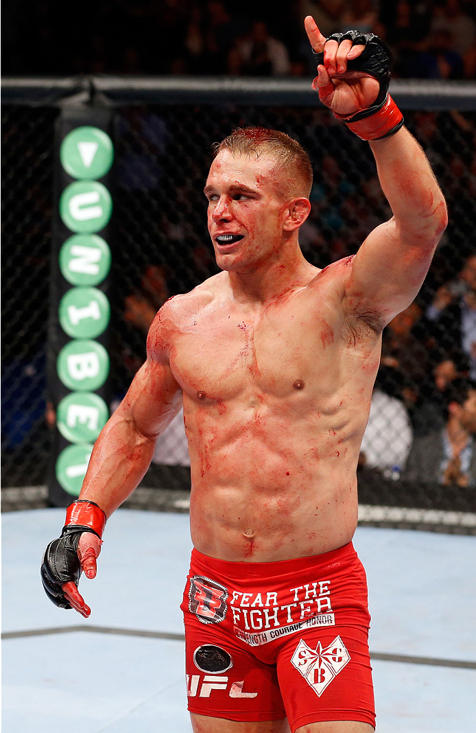 BERLIN, GERMANY - MAY 31: Nick Hein celebrates after winning the Drew Dober vs. Nick Hein at UFC Fight Night Berlin event at O2 World on May 31, 2014 in Berlin, Germany. (Photo by Boris Streubel/Zuffa LLC/Zuffa LLC via Getty Images)
