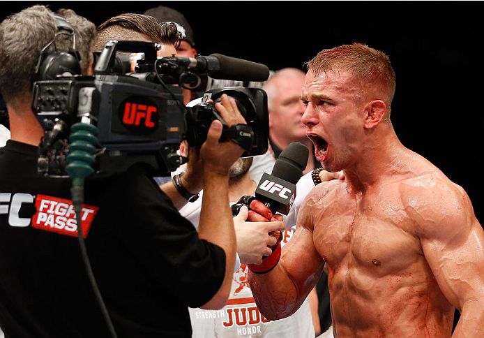 BERLIN, GERMANY - MAY 31: Nick Hein celebrates after winning the Drew Dober vs. Nick Hein at UFC Fight Night Berlin event at O2 World on May 31, 2014 in Berlin, Germany. (Photo by Boris Streubel/Zuffa LLC/Zuffa LLC via Getty Images)