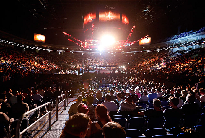 BERLIN, GERMANY - MAY 31: The audience waits for the beginning of the Niklas Backstrom vs. Tom Niinimaki at UFC Fight Night Berlin event at O2 World on May 31, 2014 in Berlin, Germany. (Photo by Boris Streubel/Zuffa LLC/Zuffa LLC via Getty Images)